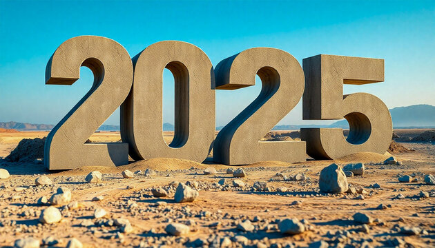 2025 concrete numbers standing in construction site. unique 2025