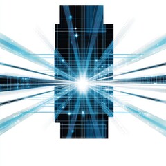 Fototapete - Abstract digital art featuring a burst of light and blue rays radiating from a central point.