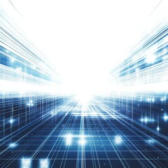 Fototapete - A blue abstract background depicting a futuristic digital landscape radiating light and energy.