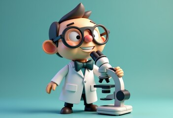 Poster - A cartoon scientist in a lab coat smiles and holds a microscope.
