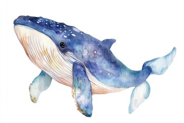 Wall Mural - A beautiful watercolor illustration of a blue whale in the ocean