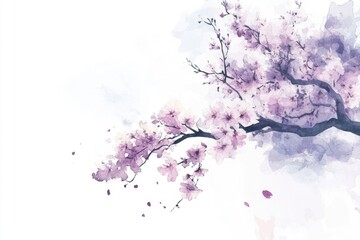 Poster - Watercolor painting of a tree with purple flowers