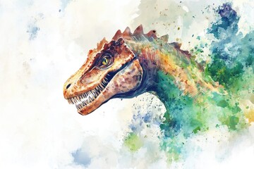 Poster - A prehistoric dinosaur's head painted in watercolor style