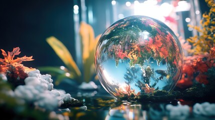 Poster - A clear glass ball sits atop a table, surrounded by calmness