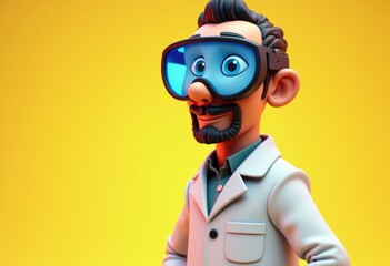 Poster - A cartoon scientist with a goatee  wearing a lab coat and goggles  smiles.