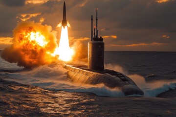Poster - A submarine underwater with a massive explosion erupting from its side