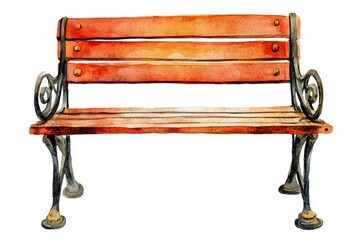Aufkleber - Watercolor illustration of a classic park bench in a serene setting, ideal for outdoor and nature-themed designs