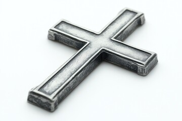 Aufkleber - A simple and elegant metal cross placed on a white surface, perfect for backgrounds or decorative uses
