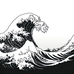 Poster - An artistic black and white illustration of a powerful wave, conveying energy and movement.