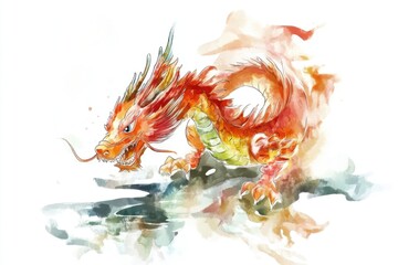 Aufkleber - A whimsical illustration of a dragon on a white background, perfect for fantasy and mythology-themed projects