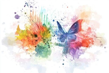 Poster - A vibrant watercolor painting of a colorful butterfly with intricate details and subtle texture