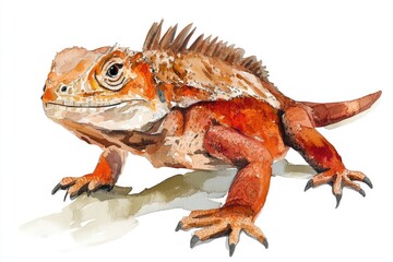Poster - Watercolor illustration of a lizard sitting on a plain white surface