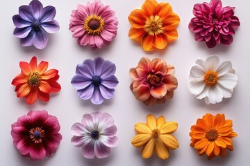 Aufkleber - A selection of various colored flowers arranged on a white background