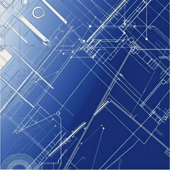 Poster - Abstract geometric patterns in blue tones featuring intricate lines and shapes, creating a modern design aesthetic.