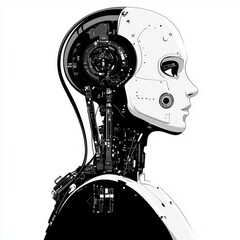 Poster - Futuristic robotic female figure with intricate circuitry details, embodying a blend of technology and artistry.