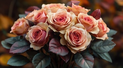 Sticker - A beautiful bouquet of pink roses with green leaves, perfect for romantic occasions or as a symbol of love and appreciation