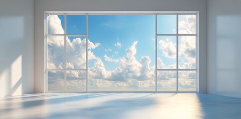 Wall Mural - Vast open space with bright clouds and sunlight in modern architecture during daytime