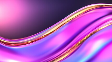 Wall Mural - vibrant abstract wave with metallic accents in pink and gold hues