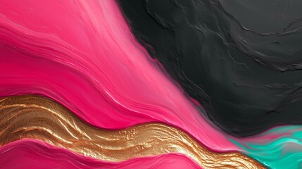 Wall Mural - vibrant abstract pattern with pink, gold, and black swirls