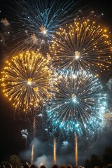 Poster - A group of people enjoying the show as fireworks illuminate the night sky
