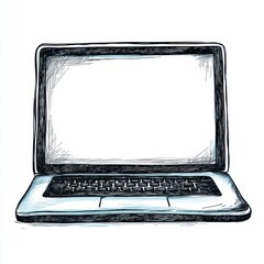 Poster - A sleek, hand-drawn laptop with an empty screen, perfect for design and technology concepts.