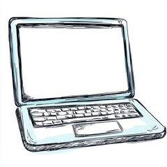 Poster - A minimalist, hand-drawn sketch of a laptop computer with a blank screen, ideal for mockups or creative projects.