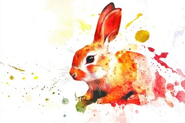 Poster - A watercolor illustration of a rabbit sitting on a white background