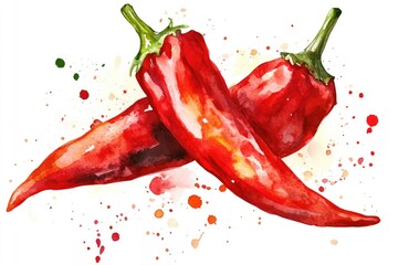 Two vibrant chili peppers sit on a clean white surface