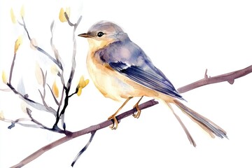 Poster - A bird sits calmly on a branch, surrounded by nature