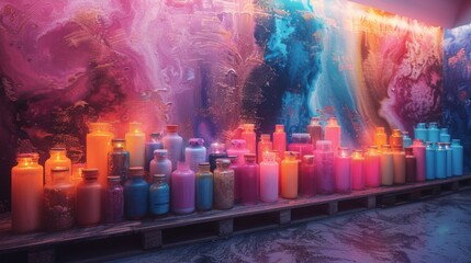 Poster - Conceptualize a neon exhibit of DIY home decor symbols, featuring