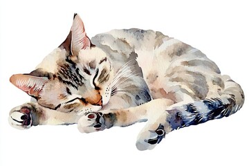 Aufkleber - A beautiful watercolor illustration of a sleeping cat
