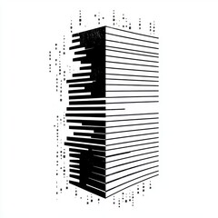 Poster - Abstract black and white illustration of a skyscraper dissolving into digital pixels.