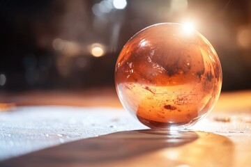 Poster - A glass ball sits atop a wooden table, simple and elegant