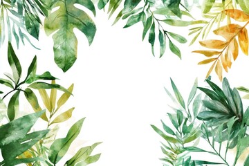 Poster - Watercolor painting of green and yellow leaves