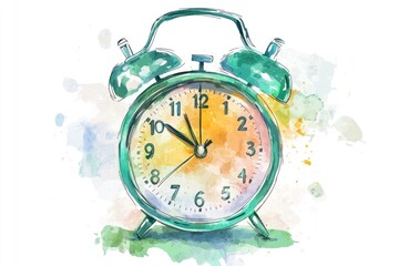 Poster - Watercolor illustration of an alarm clock, perfect for use in design projects or as a decorative element