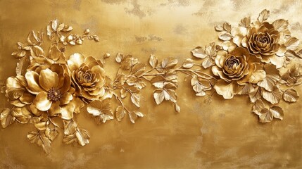Poster - Elegant floral gold wall art home decor digital illustration luxurious environment close-up view beauty concept