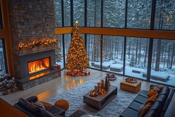 Aufkleber - A warm and inviting living room decorated for the holiday season
