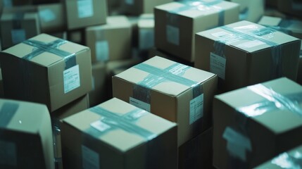 Aufkleber - efficient package handling process warehouse industrial photography organized space close-up view lo