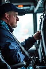 Aufkleber - A person sitting in a bus with a steering wheel, ideal for use as a metaphor or illustration
