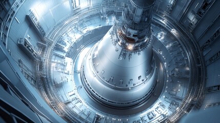 Poster - Launch preparation action space center industrial environment high-tech machinery aerial view innovation in space exploration