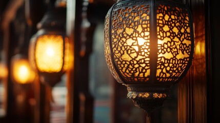 Poster - Illuminating lanterns craftsmanship showcase cultural essence cozy ambiance close-up view of intricate design warm atmosphere