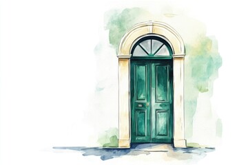 Poster - A whimsical illustration of a green door with ornate details