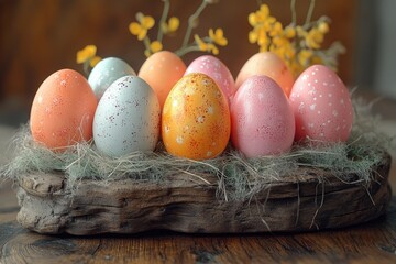 Poster - A collection of eggs placed on a wooden surface, perfect for food styling or adding texture to your image