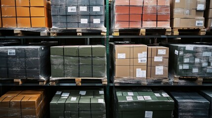 Aufkleber - warehouse inventory management distribution center product storage organized environment overhead vi