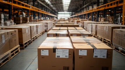 Poster - Efficient logistics management warehouse product transportation industrial setting aisle view supply chain optimization