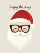 © sunaiart - A modern minimalist Christmas card featuring Santa Claus in glasses and a red hat with 'Happy Holidays' text on a beige background.