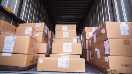 Aufkleber - shipping boxes unloaded from container at warehouse logistics operation indoor environment industria