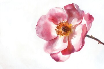 Wall Mural - A pink flower sits on a clean white surface, providing a pop of color