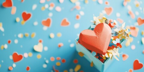Poster - A red heart surrounded by colorful confetti, ideal for celebrations and romantic occasions