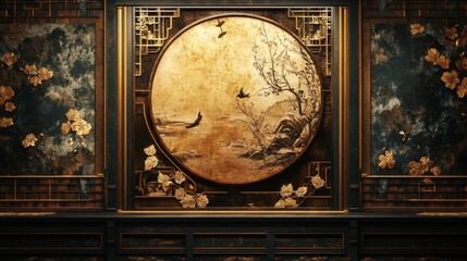 Poster - Elegant decorative wall art featuring birds and landscape traditional setting visual artwork calm environment artistic viewpoint